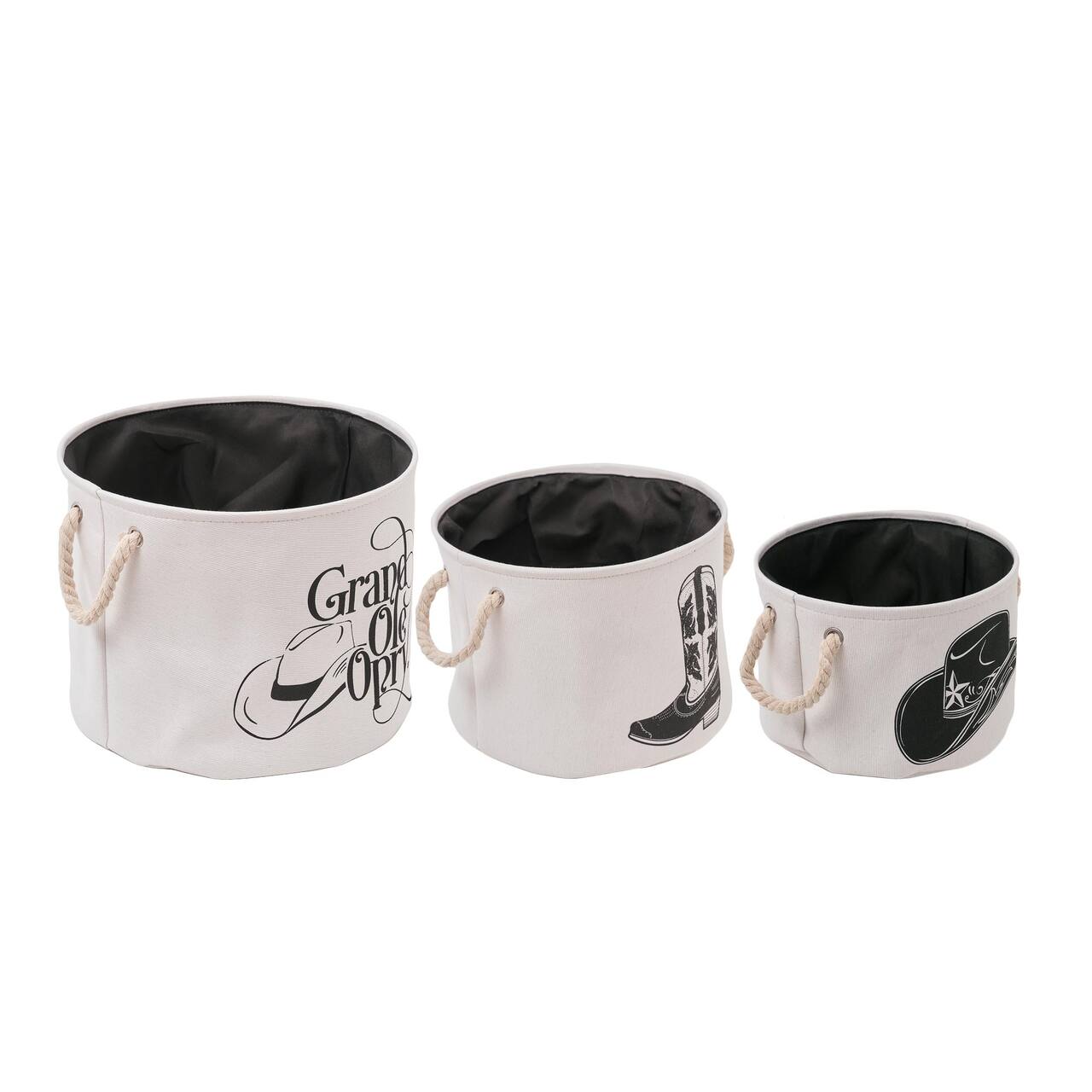 American Art Decor Grand Ole Opry Boot and Cowboy Hat Printed Fabric Basket Set of 3 - 15" x 11.5"